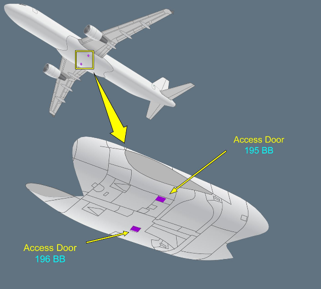 ILLUSTRATION ACCESS DOOR TO OPENING CONTROL OF LANDING GEAR DOORS ON GROUND 195 BB - 196 BB ILLUSTRATION ACCESS DOOR TO OPENING CONTROL OF LANDING GEAR DOORS ON GROUND 195 BB - 196 BB