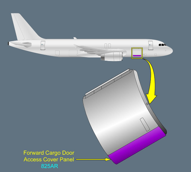 ILLUSTRATION FORWARD CARGO DOOR ACCESS COVER PANEL 825 AR ILLUSTRATION FORWARD CARGO DOOR ACCESS COVER PANEL 825 AR
